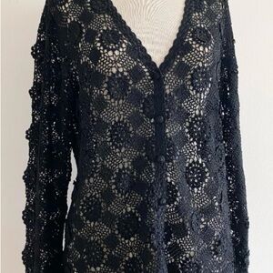 Elegant Vintage Black Crochet Sweater